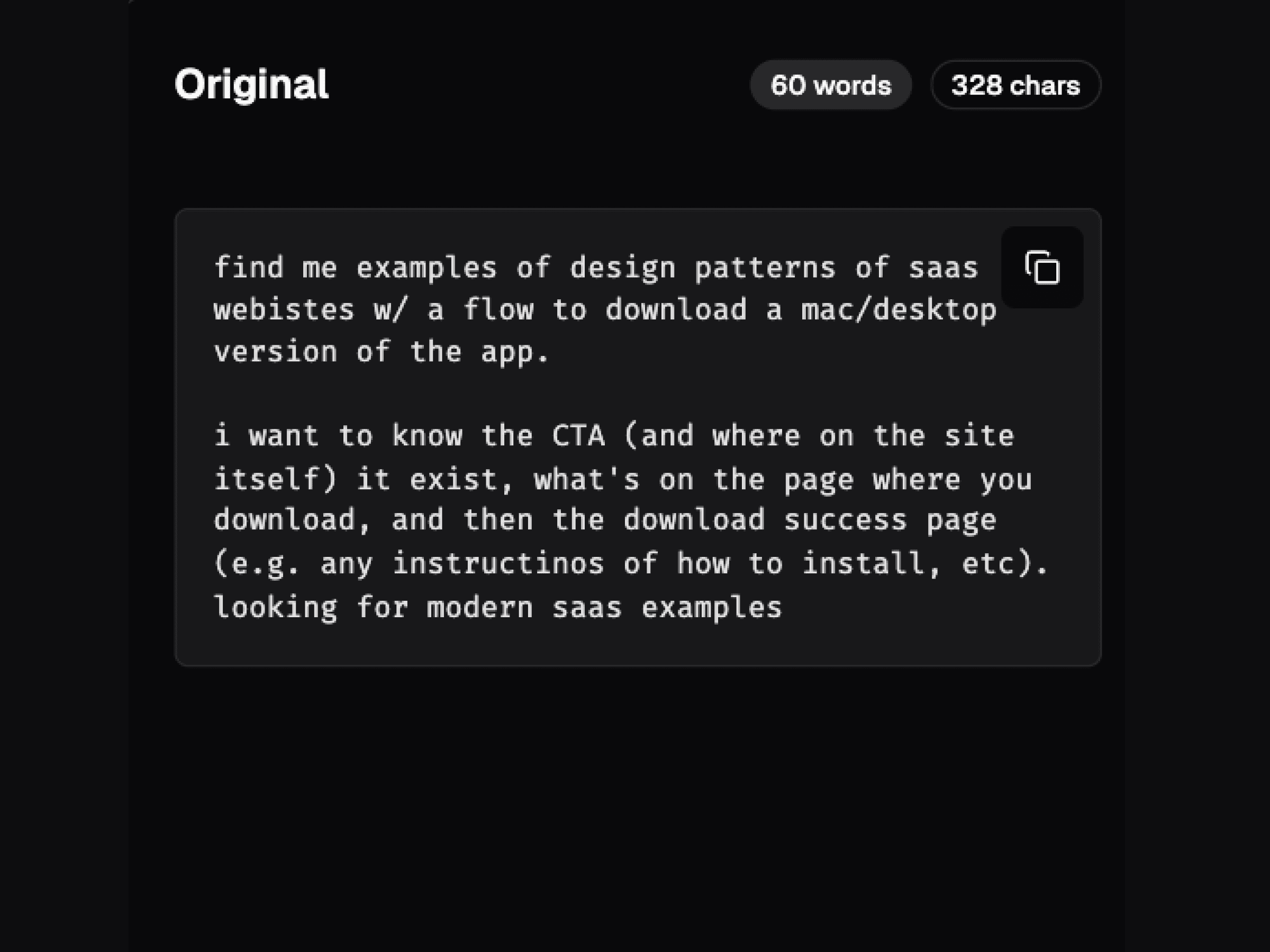 Original rough prompt before optimization